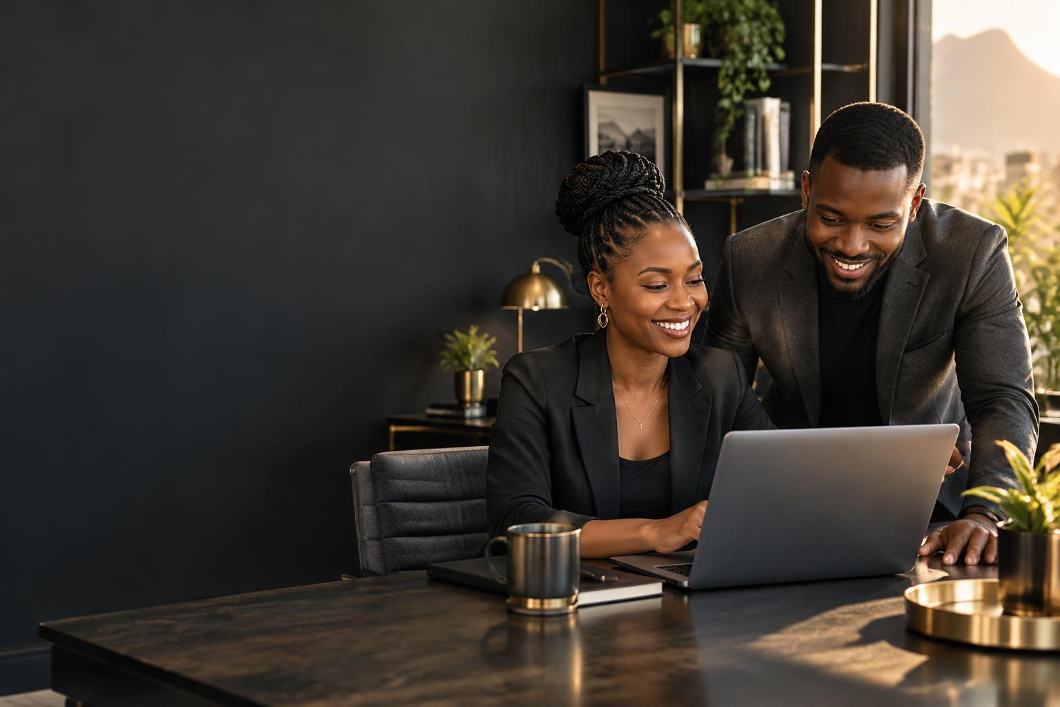 Business owners reviewing their website together